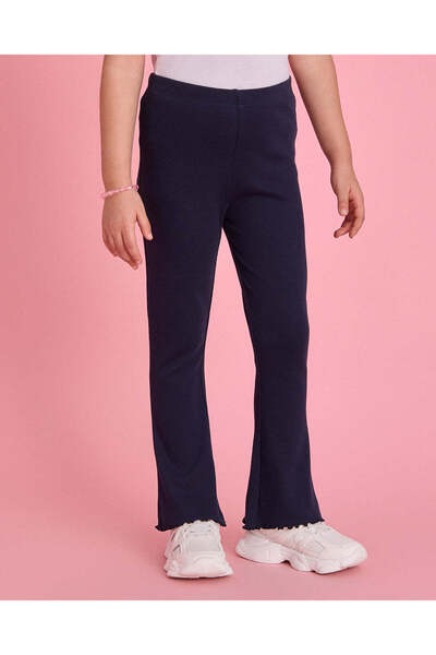 REDTAG Girls Navy Rib Flared Leggings