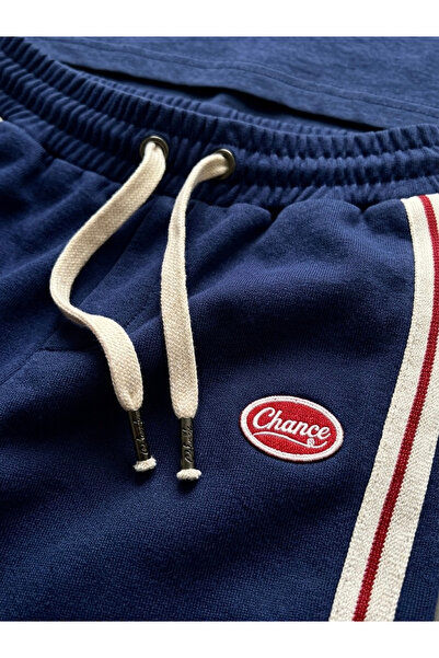 OUTFİT MAN Champ Colorful Embroidered Loose Tracksuit Navy Blue
