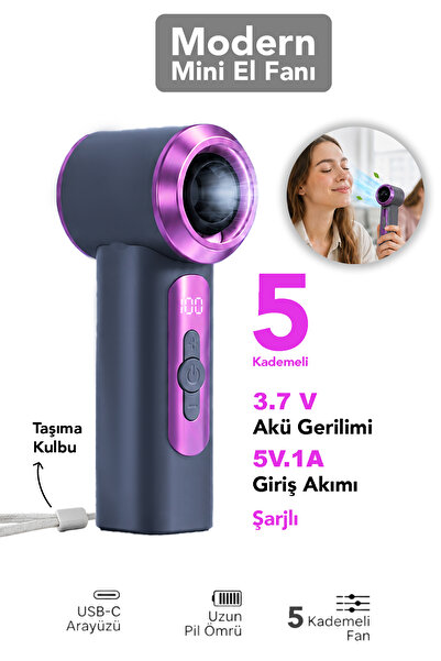 mimtec Modern Mini El Fanı - 5 Kademeli Taşınabilir USB Sarjlı Mini Soğutucu ...