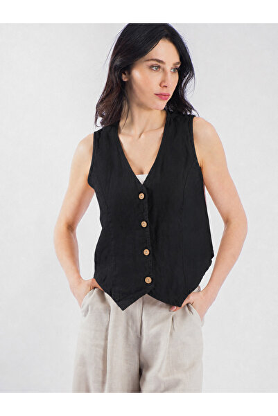 byözlemyazan Modern Cut Linen Vest for Women