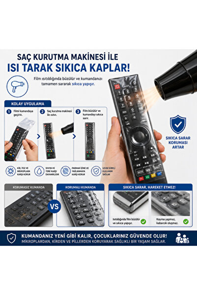 TeknoFaji Kumanda Koruyucu Shrink Film Kılıfı 25 adet Şeffaf PVC Isıyla Daral...