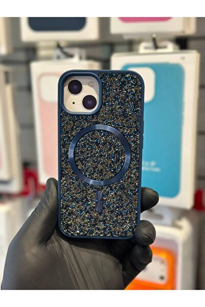 TAK Bİ KILIF iPhone 13 14 15 Uyumlu Kılıf MagSafe Uyumlu Simli Taşlı Manyetik...