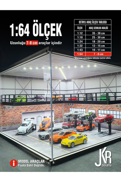 Car Repair Center Diecast Led Işıklı Akrilik Korumalı Stand/Diorama 1:64 ÖLÇEK
