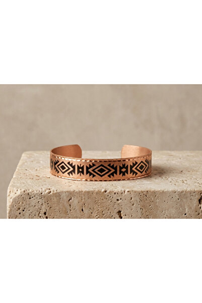 Erol Bakır Copper Ethnic Patterned Adjustable Handcuff Bracelet