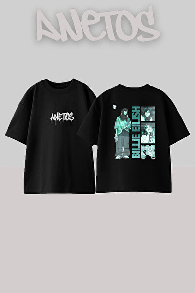 Anetos Billie Eilish_157 Dizajnirana široka crna majica sa printom