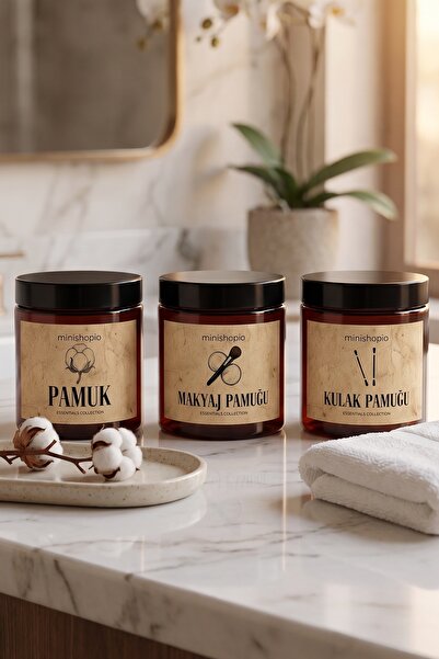 Minishopio Set of 3 Retro Labelled Amber Bathroom Organizer Cotton Pads Makeu...