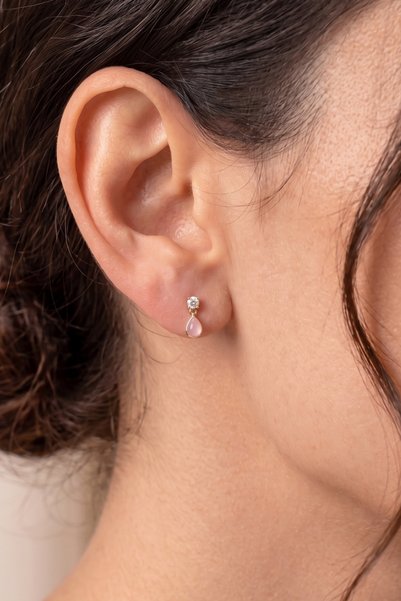 Elika Silver Minimal Drop Model Pink Earrings