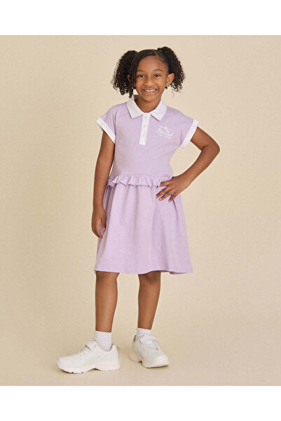 REDTAG Girls Lilac Solid Placement Print Polo Dress