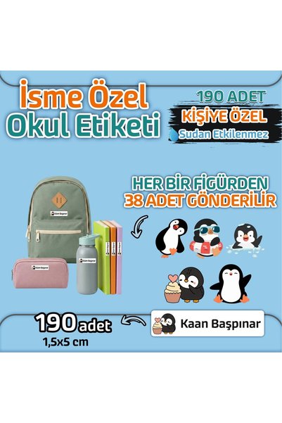 Kapbirhediye Okul Etiketi Isme Özel Kalem Defter Etiketi Penguen Temalı 190 Adet