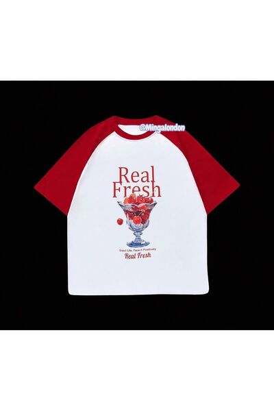 Minga London Real Fresh Printed Red Raglan Sleeve T-Shirt