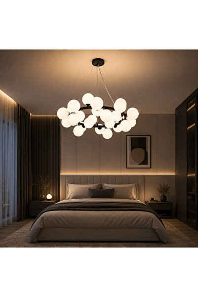 LedCorp Candelabru Model Cloud, Negru cu 25 de socluri G9, Înălțime reglabilă...