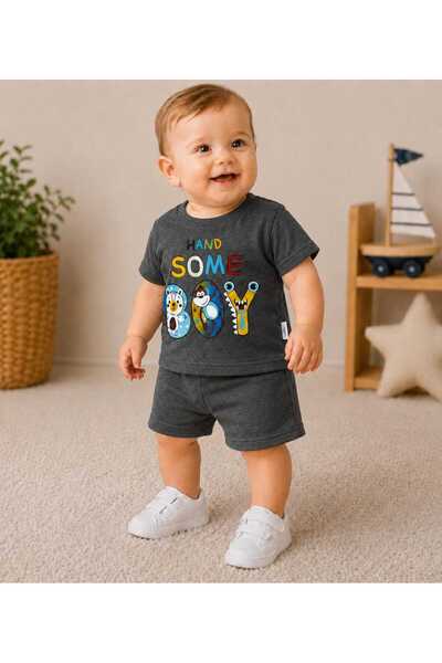 krm kerem bebe Baby Boy Handsome Boy Printed Cotton Fabric Short Sleeve Shorts Summer Set