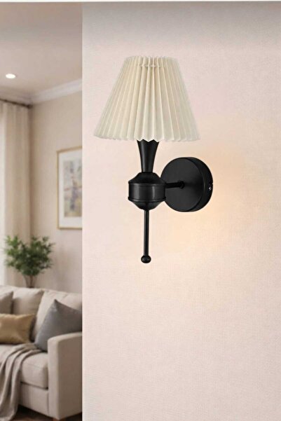 BSA LIGHTING DİLA TEKLİ SİYAH MODERN APLİK ( PİLİSELİ KONİK KREM ABAJURLU)