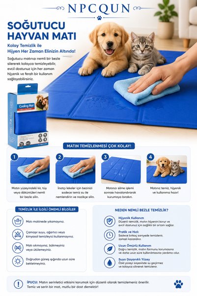 NPCQUN Soğutucu Kedi & Köpek Matı – Kedi & Köpek İçin Serinletici Jel Minder, Katlanabilir ve Kolay Temizlenebilir Cooling Mat