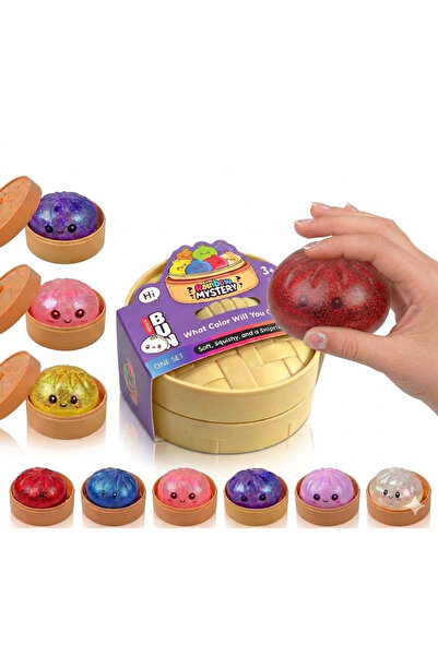 Squishy Rainbow Mystery Bun Fidget Toy – Glitter Edition 1 Random Surprise Du...