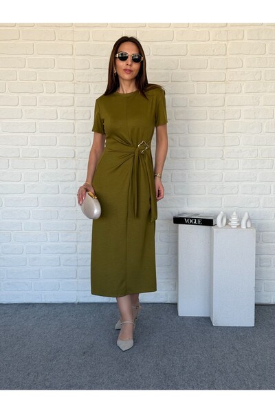 Goncalya Buckle Modal Dress in Fat Green
