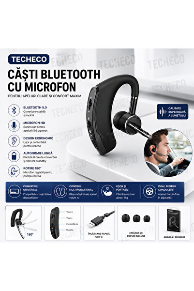 Samsung Cască Bluetooth Handsfree Bluetooth 5.3 cu Cârlig pentru Ureche – Tec...