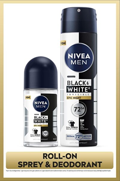 NIVEA MEN Erkek Sprey Deodorant Black&White Epic Night 150ml ve Roll-on 50ml,...