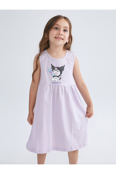 LC Waikiki Lcw Kids Lilac Kuromi Printed Girls' Combed Cotton Dress