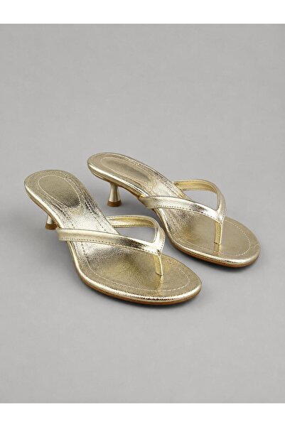 redtan Women's Gold Flip-Flop Heeled Slippers with Thin Straps, Stylish Daily...