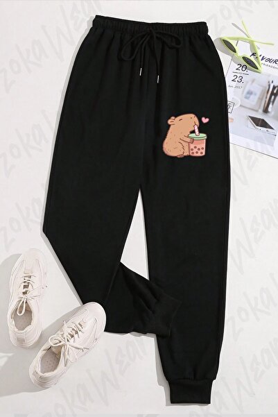 ZOKAWEAR Unisex Cute Capybara Loves Bubble Tea Printed Sweatpants