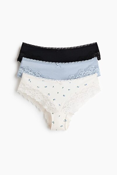 H&M 3’lü Pamuklu ve Dantelli Hipster Külot