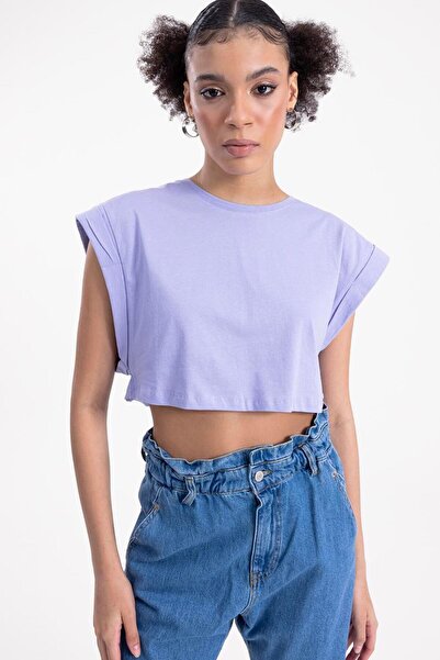 BSL Düşük Omuzlu Basic Crop Tshirt