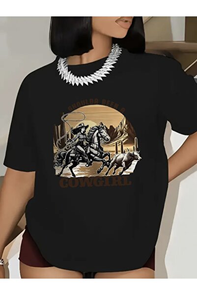 12 Teknoloji Women'S Casual Short-Sleeve T-Shirt Featuring Vintage Cowboy Gra...