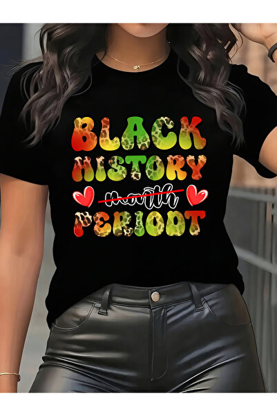 BASEPULSE تي شيرت بطبعة "Black History Month" - تي شيرت كاجوال برقبة دائرية و...