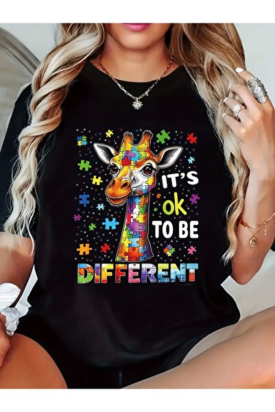 12 Teknoloji Awareness T-Shirt - "It's OK to Be Different" Giraffe & Puzzle P...
