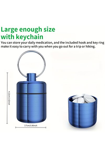 Choice1 Blue Mini Keychain Pill Box, Aluminum Alloy Medicine Box with Sturdy ...