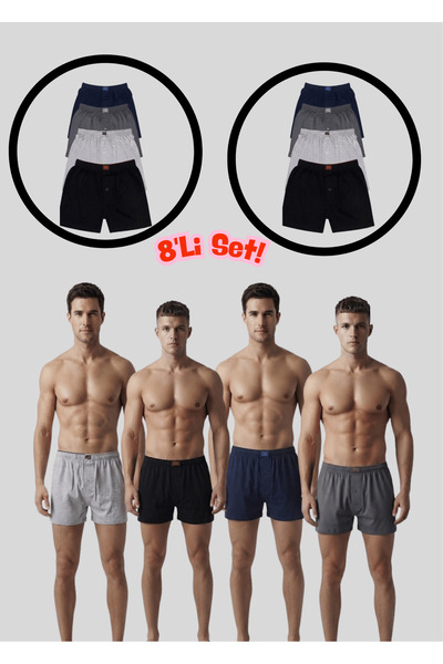 BLACK SWALLOW Men's Combed Cotton 8-Piece Set Towel Waist Boxer Black-Grey-Sm...
