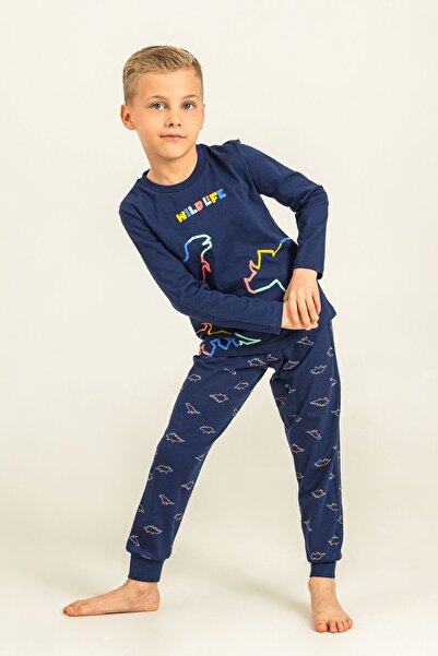 Rolypoly Boy's Wildlife Navy Blue Long Sleeve Pajama Set Rp3866-C-V1