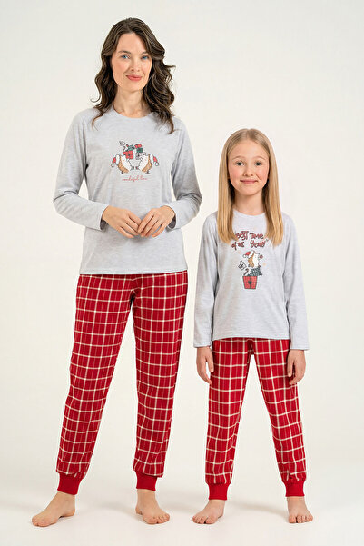 Arnetta Wonderful Time Mother Daughter Gray Long Sleeve Pajama Set Ar3733-A-V1