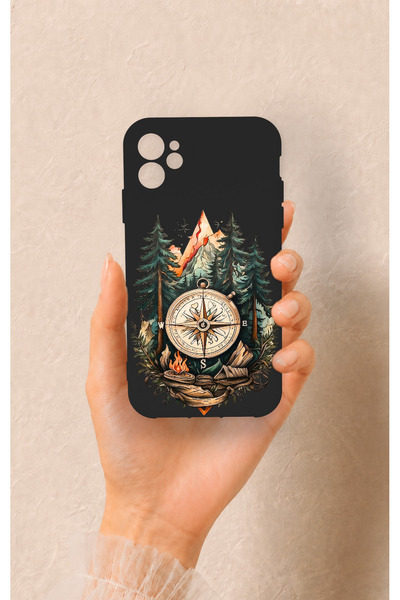 Vip Case iPhone 11 Uyumlu Pusula Orman Desenli Silikon Kılıf
