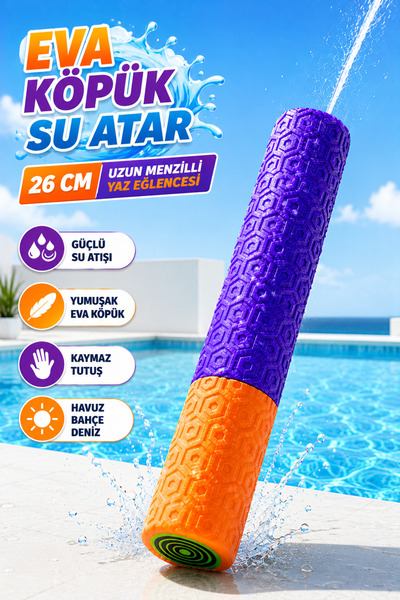 YILDIRIM OYUNCAK EVA Köpük Su Atar 26 cm – Süngerli Su Pompası Uzun Menzilli ...