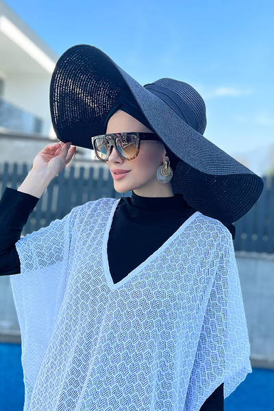 REMSA Large Size Straw Beach Hat Rms-Rş-21-26 Black