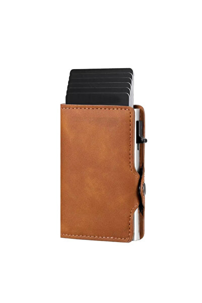 Choice3 Brown Carbon Fiber Holder Men's RFID Blocking Smart Metal Thin Slim P...