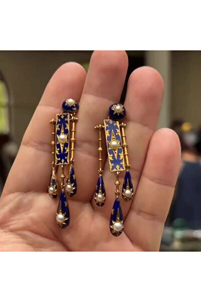 Choice WF7284-1 Bohemian Fashion Blue Color Pattern Water Drop Pendant Earrin...