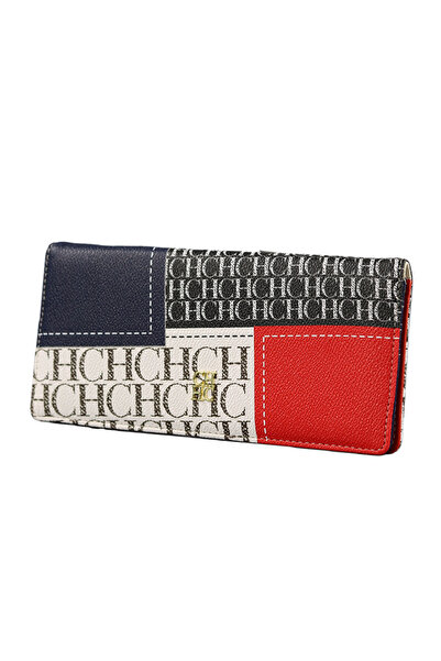 Choice3 CA13-AK-BEIGE-BLUE CH Monogram Long Wallet Gold Logo Accent Multiple ...