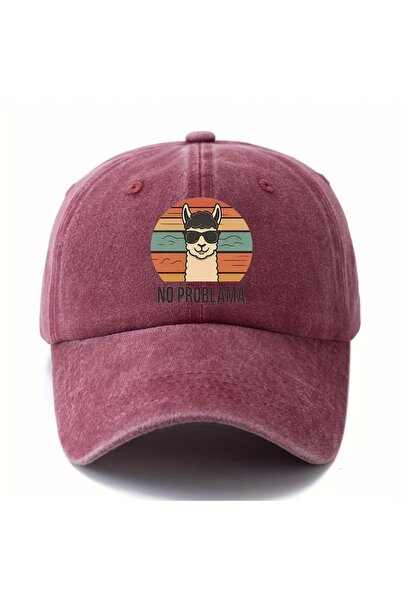 Choice5 Adjustable Burgundy Male and female cartoon alpaca baseball cap with ...