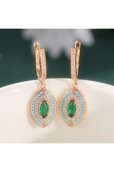 Choice green T863 Exquisite Golden Plated Green Synthetic Zirconia Long Drop ...