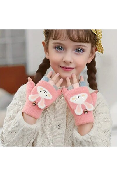 Choice1 قفازات شتوية للفتيات بتصميم كرتوني لطيف ودافئ بلون وردي أحمر، مقاس وا...
