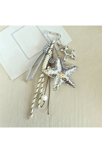 Choice3 silver 2025 New PU Leather Starfish Bag Charm Cute Decorative Keychai...