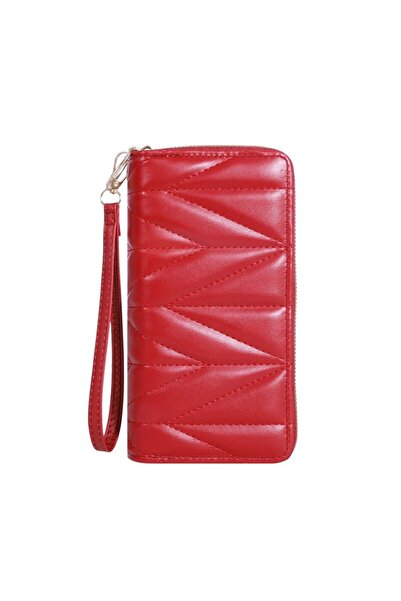 Choice5 Red Fashion Quilted Long Wallet For Women, Zipper Around Clutch Coin ...