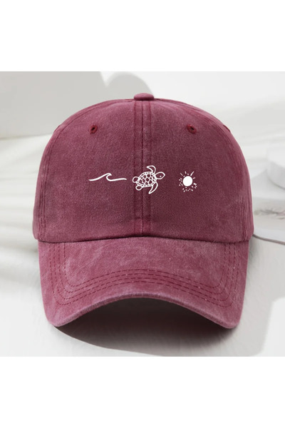 Choice1 Adjustable Burgundy Turtle pattern printed baseball cap for daily cas...