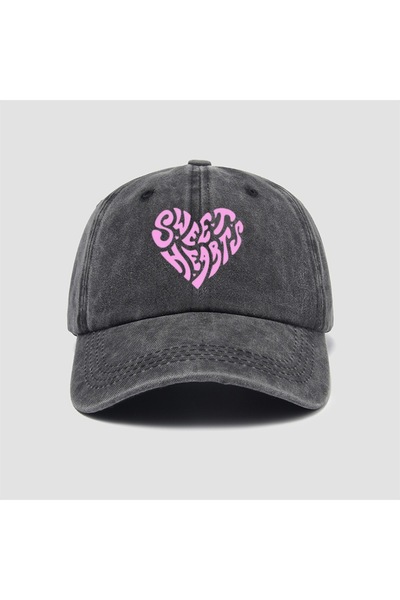 Choice1 Adjustable black Pink heart-shaped letter printed baseball cap, versa...