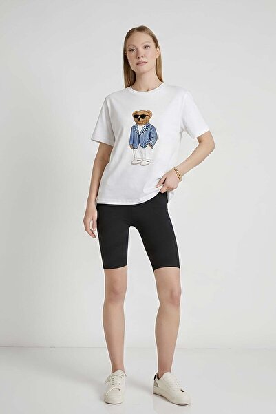 Shopping Shop Bear Patterned T-Shirt Ecru