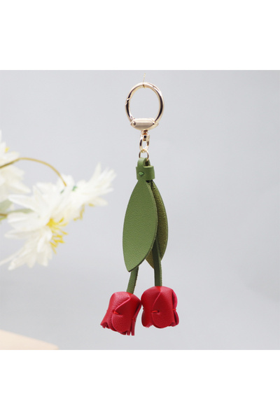 choice2 Red Fashion Tulip Bag Decoration PU Leather Leaf Flower Key Chain, Fa...