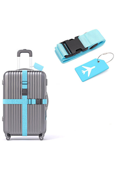 Choice6 Light Blue Set Luggage Strap Set with Luggage Tag Multiple Colors of ...